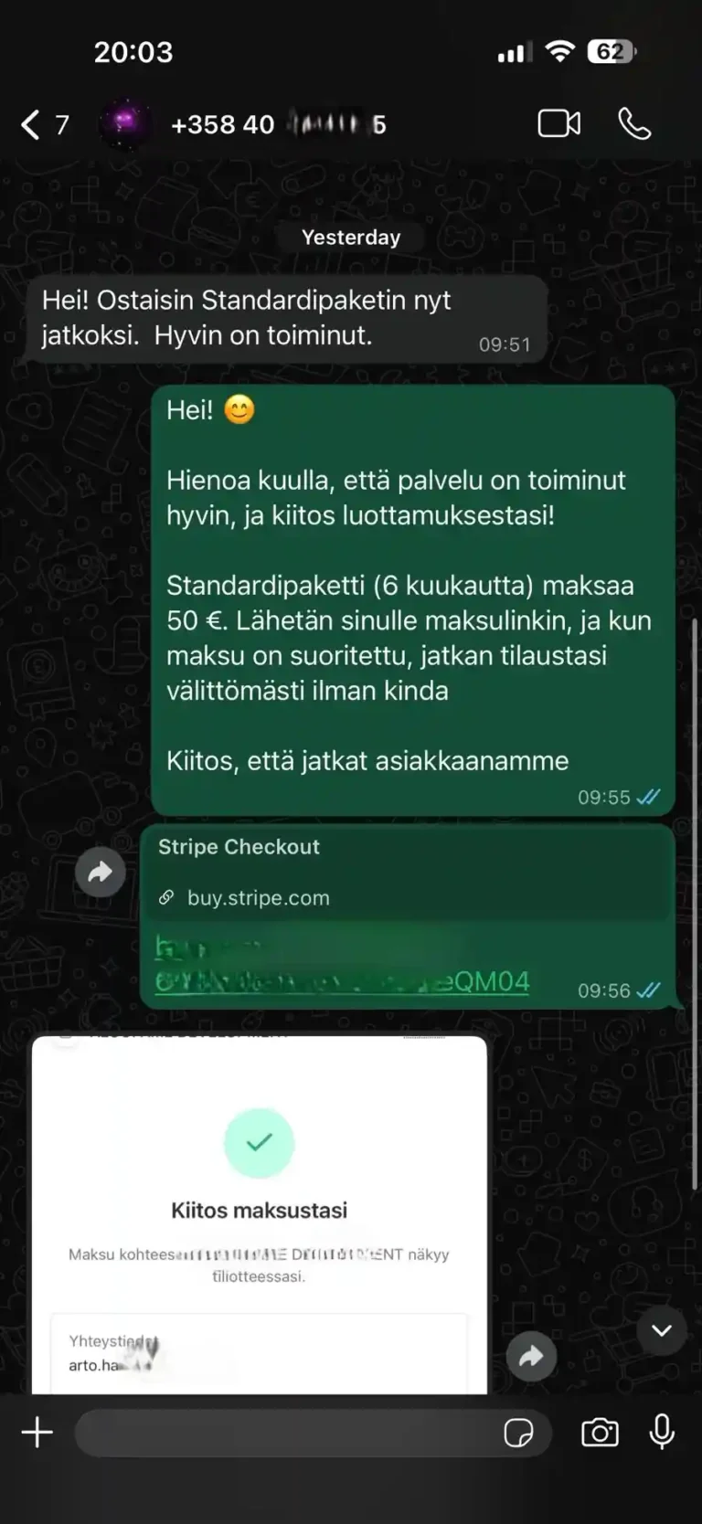 Stripe-maksun vahvistus IPTV Suomi -tilaukselle