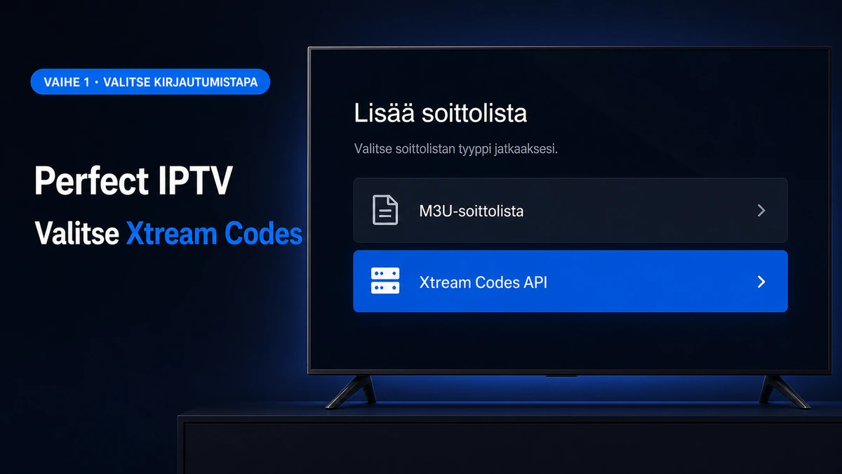 Perfect IPTV ohjeet vaihe 1 – valitse Xtream Codes API