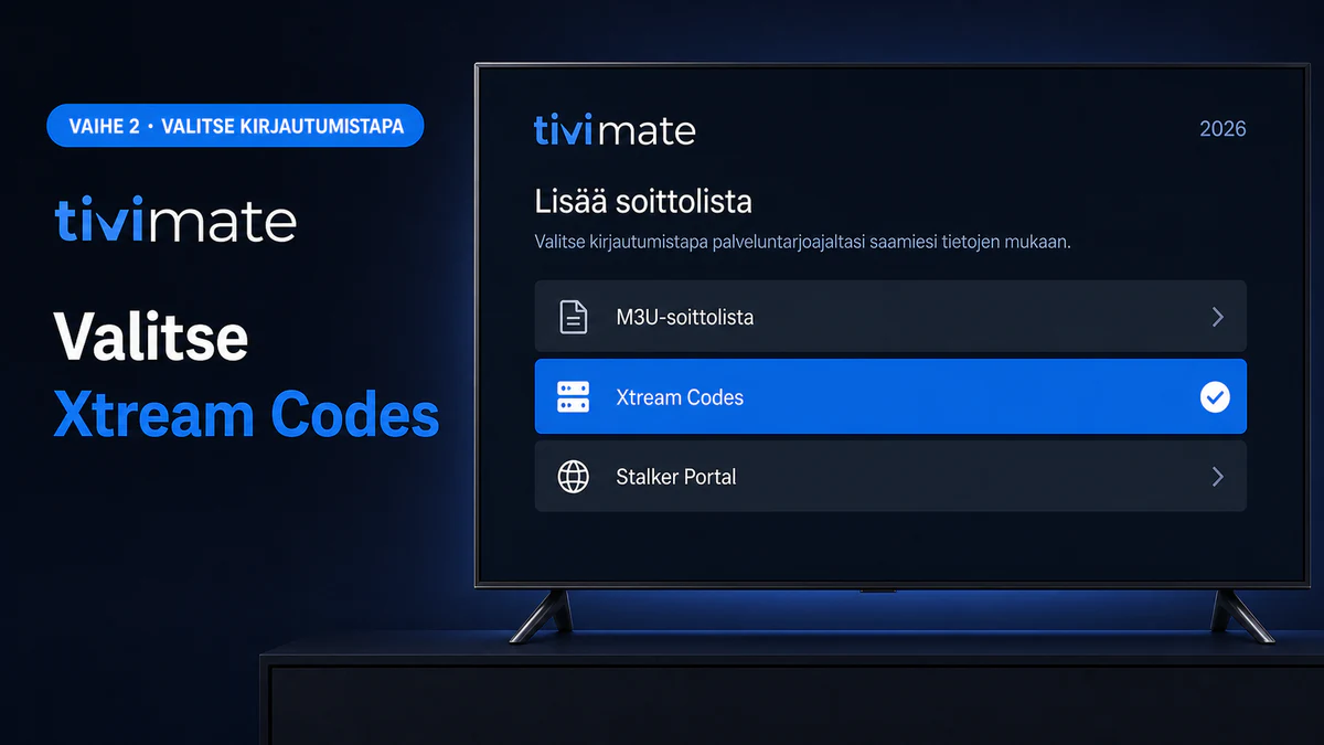 TiviMate ohjeet vaihe 2 – valitse Xtream Codes