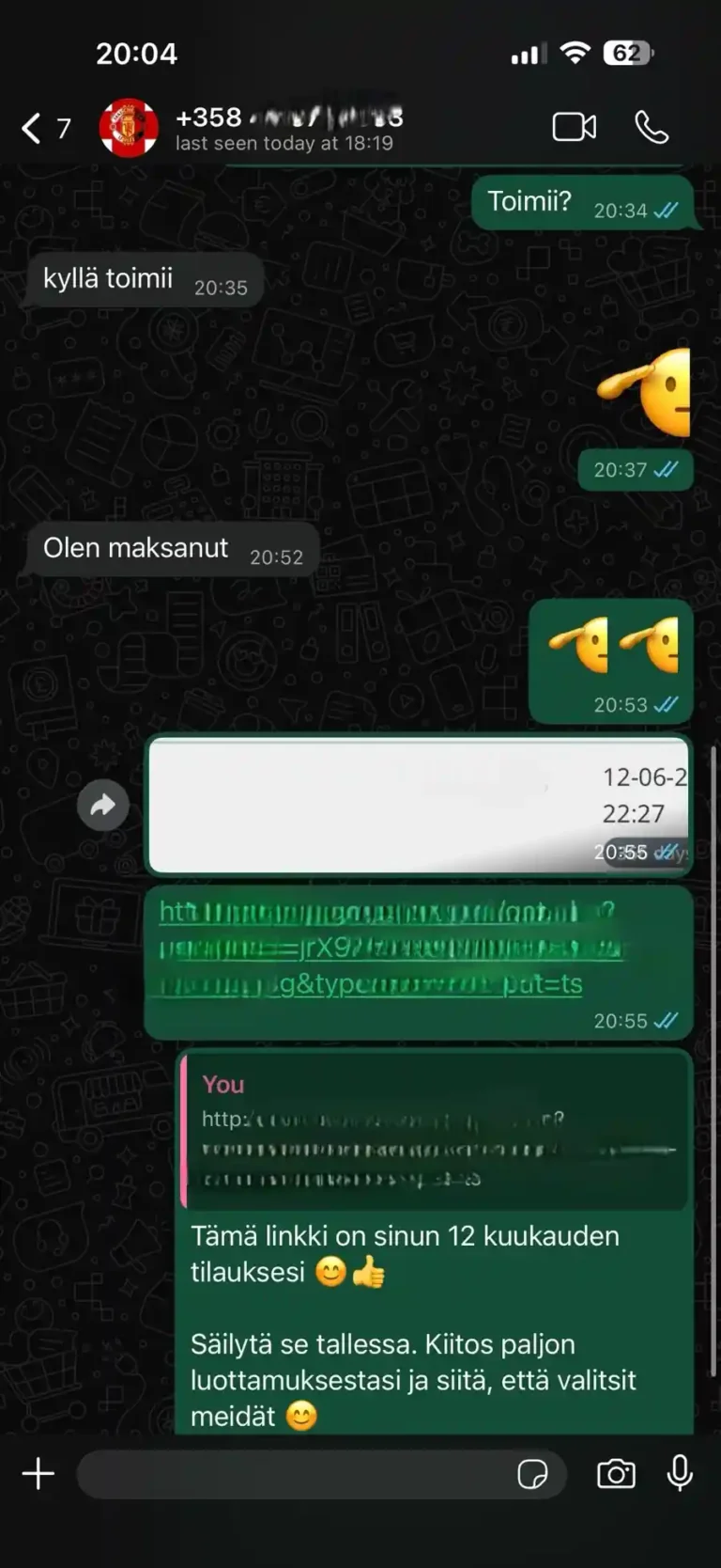 IPTV kokeilu 3h – asiakkaan WhatsApp-kokemus